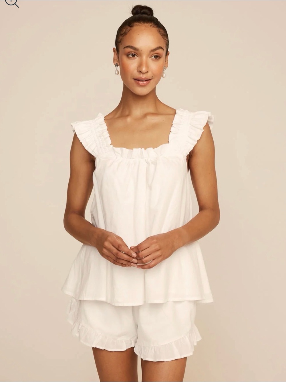NEW Piyama Nicolette White Ruffle Strap Top XS white washed cotton - Picture 2 of 9